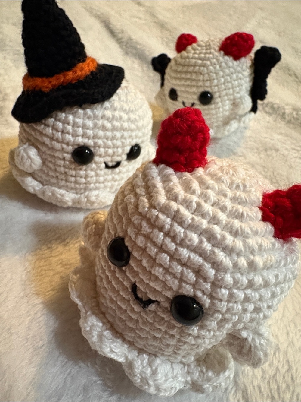 Plush White Crochet trick-or-treating ghost